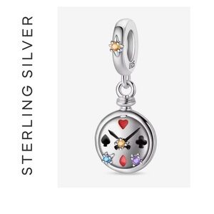 🌟 S925 Sterling Silver Playing Card Clock Charm